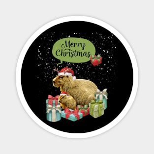 Capybara Merry Christmas and Christmas composition and gift box! Cute capybara Magnet